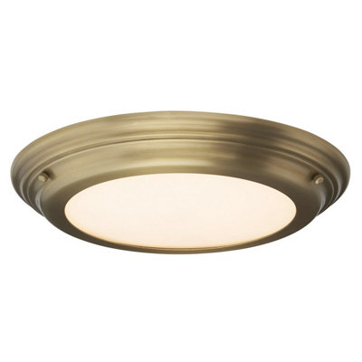 Aged Brass Finish 1 Bulb Flush Light for Low Ceilings - 25W LED Design