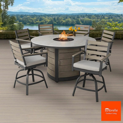 Agio Nicolet 7 Piece High Fire Dining Set with Cushioned Swivel Chairs ...