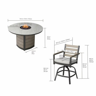 Agio Nicolet 7 Piece High Fire Dining Set with Cushioned Swivel Chairs ...