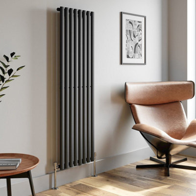 Agnite Anthracite Designer Radiator Vertical Oval Column Single Panel ...