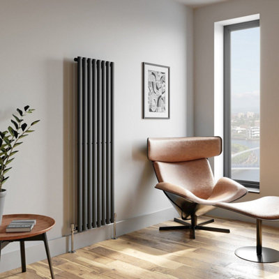 Agnite Anthracite Designer Radiator Vertical Oval Column Single Panel ...