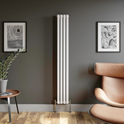 Agnite Designer Radiator Vertical White Oval Column Rads Double Panel ...