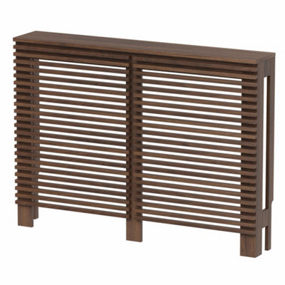 Agnite Radiator Cover Walnut Modern Horizontal Slat Shelves MDF Cabinet ...