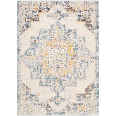 AGRA Vintage Traditional Oriental Boho Sky Blue Area Rug 140 x 200 cm