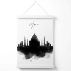Agra Watercolour Skyline City Poster with Hanger / 33cm / White