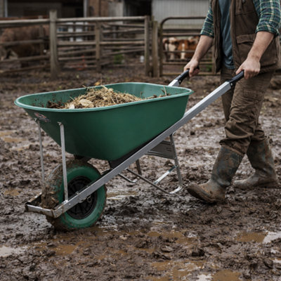 Agri Barrow Wheelbarrow 120 Litre Plastic Tub Puncture Proof Tyre Green