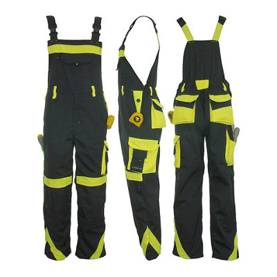 Agritrade AK Men s Workwear Work Trousers VIS Grey Yellow Bib Brace Overalls Dungarees Multi Pocket size UK 42 44 inch EU 60 DIY at B Q