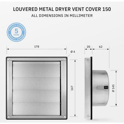 Ahlsen 150mm Automatic Ventilation Grille, Weatherproof Cooker Hood ...
