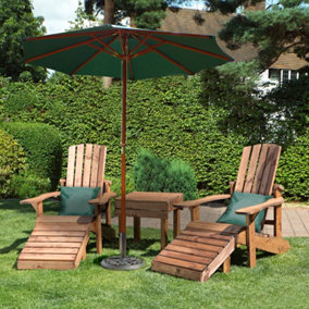 Aidandack Patio Set, Relax Chairs with Side Table - W200 x D145 x H95 - Fully Assembled - Green