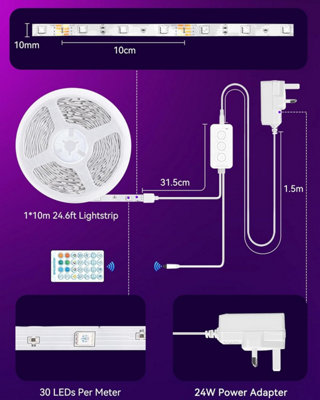 Aigostar 10m Smart LED Strip Lights with Remote Control, WiFi App Control Compatible with Alexa and Google Assistant