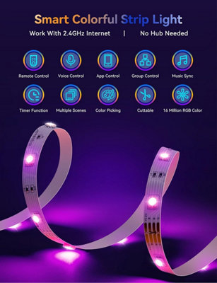 Aigostar 15m Smart LED Strip Lights with Remote Control, WiFi App Control Compatible with Alexa and Google Assistant(2x7.5M)