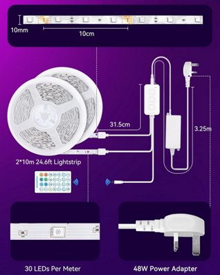 Aigostar 20m Smart LED Strip Lights with Remote Control, WiFi App Control Compatible with Alexa and Google Assistant(2x10M)