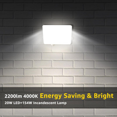 Projecteur LED Extérieur Aigostar 20W 2050lm - Lumière Blanche Naturelle 4000K, IP65 Étanche, Idéal Jardin, Patio, Garage Et Sécurité