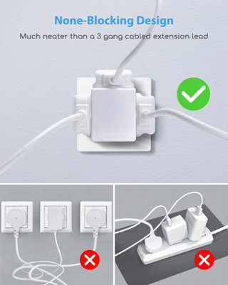Aigostar 3-Way Socket Adapter 13Amp Plug-in Wall Extender Pack of 2
