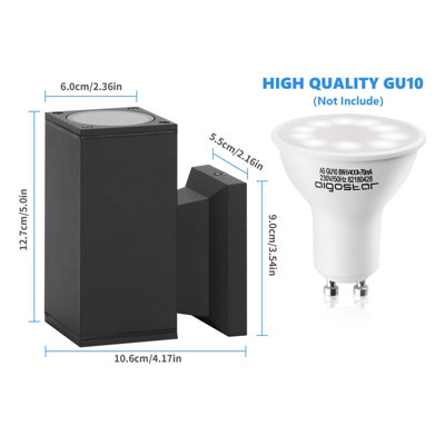 Aigostar 35W Outdoor Wall Lights Mains Powered, IP65 Down W Wall Sconce,compatible with GU10 Bulbs(not included)