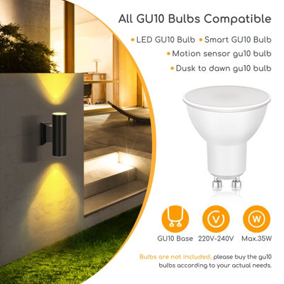 Aigostar 35W Outdoor Wall Lights Mains Powered, IP65 Up Down Round B Wall Sconce,compatible with GU10 Bulbs(not included)