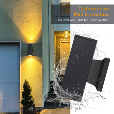 Aigostar 35W Outdoor Wall Lights Mains Powered, IP65 Up Down Square B Wall Sconce,compatible with GU10 Bulbs(not included)
