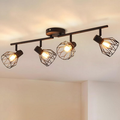 Aigostar 4 Way Ceiling Spotlight Adjustable Wire Cage Rotatable Light Fittings with E14 Base Bulbs Not