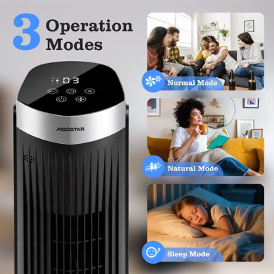 Aigostar 40in Bladeless Tower Fan 55W DC Motor, Wide Oscillation, 3 ...