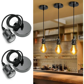 Aigostar Black Chrome Pendant Light Fitting, compatible with E27 Lamp Holder, Pack of 2