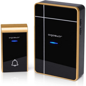 Aigostar Black Wireless Doorbell, IP44 Waterproof Cordless Door Chime Kit with 1 Receiver