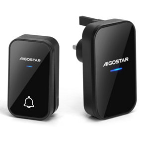 Aigostar Black Wireless Doorbell, IP54 Waterproof Cordless Door Chime Kit with 1 Main Plug in Receiver