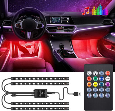 Aigostar Car LED Interior Lights, LED Strip Lights with Music Sound-Activated & Remote Control, Waterproof