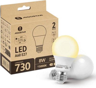 Aigostar Dusk to Dawn Light Bulbs, 8W Dawn Till Dusk Bulbs 55W Equivalent