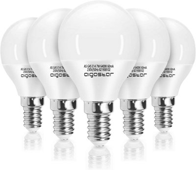 Aigostar E14 Small Edison Screw Golf Ball Bulb G45 Bulbs 7W 6500K Cool White 5PACK BOX