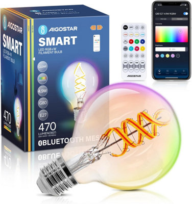 Aigostar E27 Smart Bluetooth Mesh Bulb 4.9W 470LM G80 | DIY at B&Q