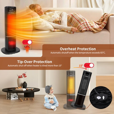 Electric Fireplace Heater, Fireplace Stove With Realistic LED Flames And Logs, And Overheating Protection, 750W/1500W, Black | HOMCOM