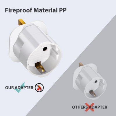 3-Pack European To UK Plug Adapters - Convert 2-Pin Euro Plugs To UK 3-Pin Sockets