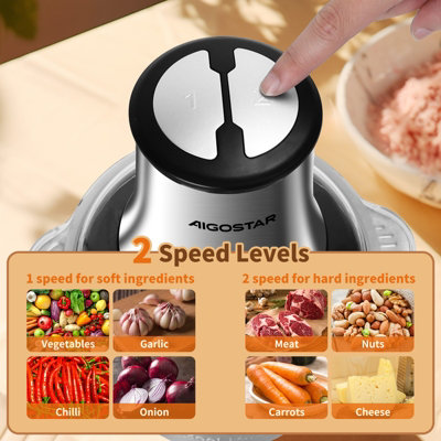 Aigostar Food Processor 500W Vegetable Chopper 1.8L Stainless Steel Bowl