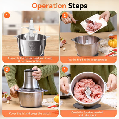 HOMEASY Meat Grinder Electric, Food Processor 2L Stainless Steel Meat