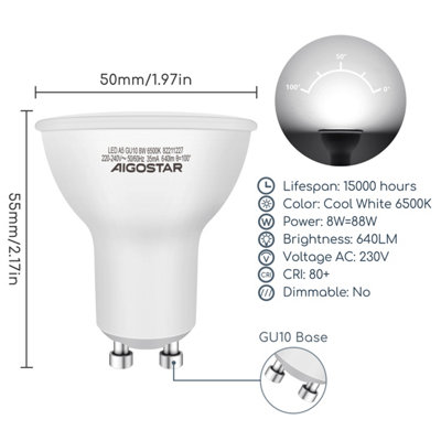 Aigostar GU10 LED Bulbs Warm White 6400K Cool White