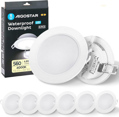 Aigostar IP65 Bathroom Lights, 4.8W 560LM LED Recessed Ceiling Lights 4000K, Pack of 6