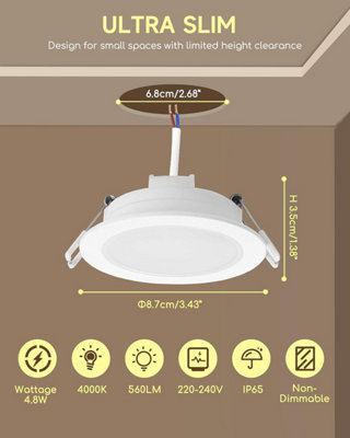 Aigostar IP65 Bathroom Lights, 4.8W 560LM LED Recessed Ceiling Lights ...