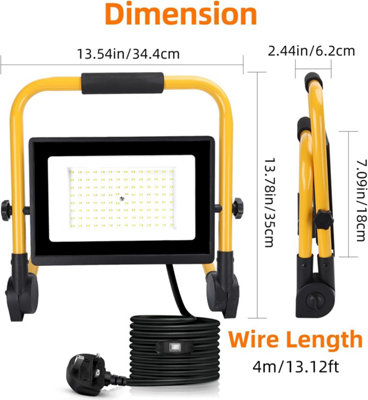AIGOSTAR LED WORK LIGHT, 100W JOB SITE LIGHT 9000LM WITH 13FT WIRE