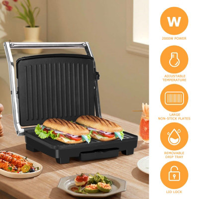 Non Stick Large Panini Maker Large Grill Versatile Griddle Hot