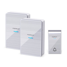 Aigostar Silver Wireless Doorbell, IP44 Waterproof Cordless Doorbell Kit with 2 Receiver