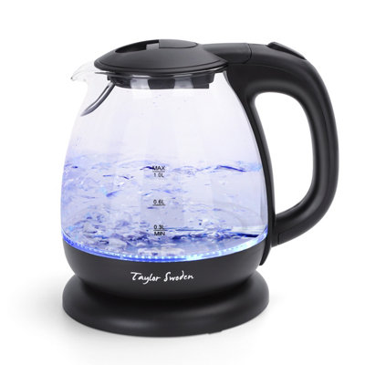Aigostar Small Electric Kettle, 1.0L Black Glass Kettle Cordless ...