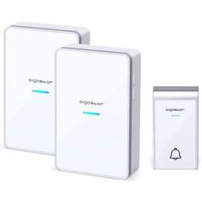 Aigostar White Wireless Doorbell, IP44 Waterproof Cordless Doorbell Kit with 2 Receiver