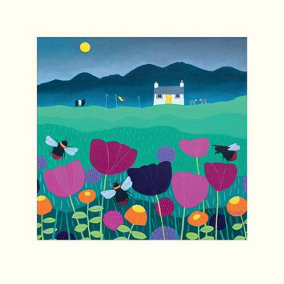 Ailsa Black Summer Meadow Print Blue/Pink/Green (40cm x 40cm)