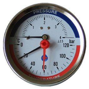 AIM 80mm Dial 0-120C 0-2,5 Bar Rear Entry Temperature Pressure Gauge 1/2 Inch BSP Thermomanometer