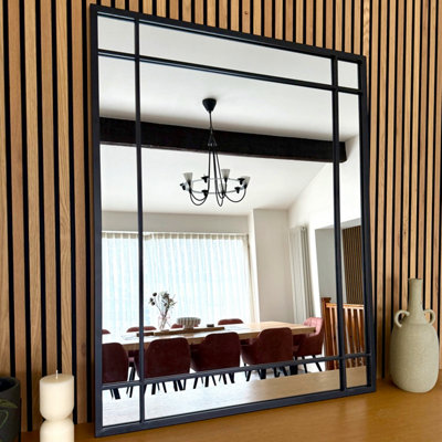 Aimi Black Metal Window Mirror by Jobu Home - 120cm x 95cm, Wall-Mounted or Leaning, Modern Rectangle Mirror for Any Room