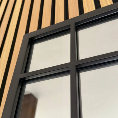 Aimi Black Metal Window Mirror by Jobu Home - 120cm x 95cm, Wall-Mounted or Leaning, Modern Rectangle Mirror for Any Room