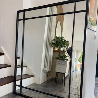 Aimi Black Metal Window Mirror by Jobu Home - 120cm x 95cm, Wall-Mounted or Leaning, Modern Rectangle Mirror for Any Room