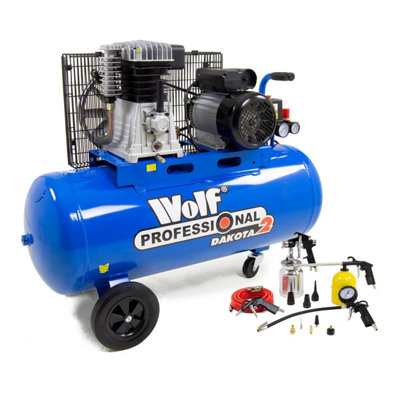 Air Compressor Wolf Dakota 2 Industrial 100L, 14.1 CFM, 3HP & 13pc Air Tool Kit