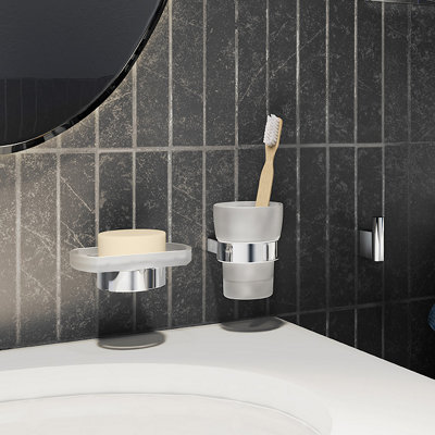 AIR - Holder in Polished Chrome with Frosted Glass Tumbler