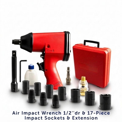 Air Impact Wrench Kit 1 2 Inch Drive 17 Piece Socket Set With Extension ...